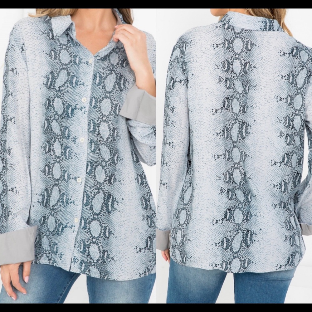 Snake print button down top